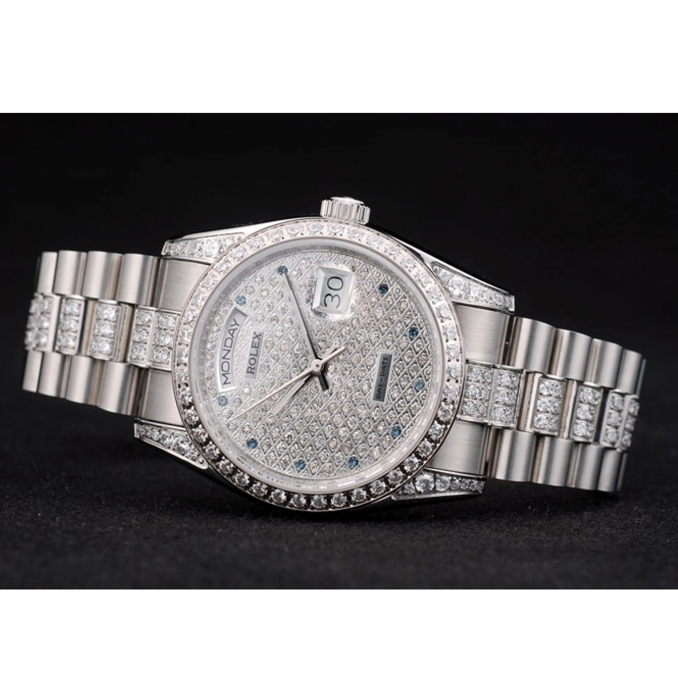 Aaa replica watch DayDate Plated Stainless Dial Steel Plated Bracelet Rolex Diamond 41986 Diamond 0526